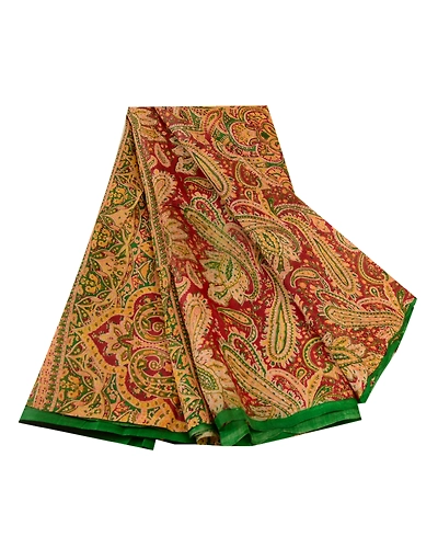 Sanskriti Vintage Sarees Red 100% Pure Silk Printed Sari Floral 5Yd Craft Fabric, PR-60631-Red-Printed Floral Design-Pure Silk-6
