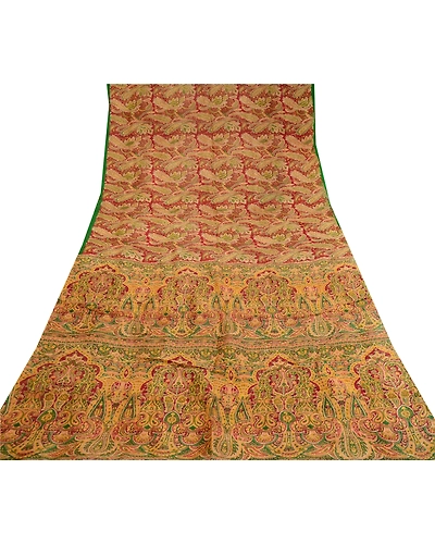 Sanskriti Vintage Sarees Red 100% Pure Silk Printed Sari Floral 5Yd Craft Fabric, PR-60631-Red-Printed Floral Design-Pure Silk-7
