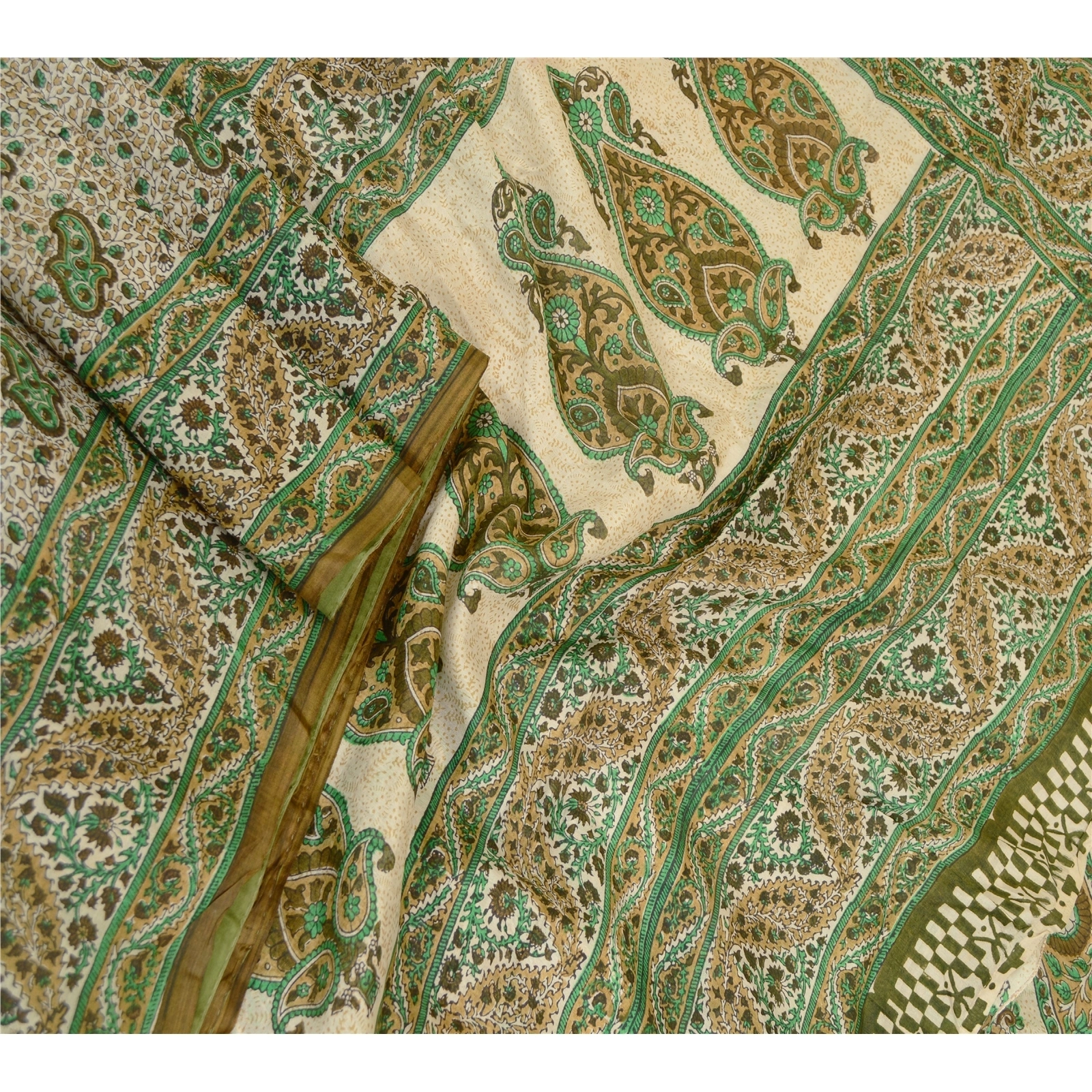 Sanskriti Vintage Sarees Green 100% Pure Silk Printed Sari Floral Craft Fabric, PR-60640-Green-Printed Floral Design-Pure Silk-1