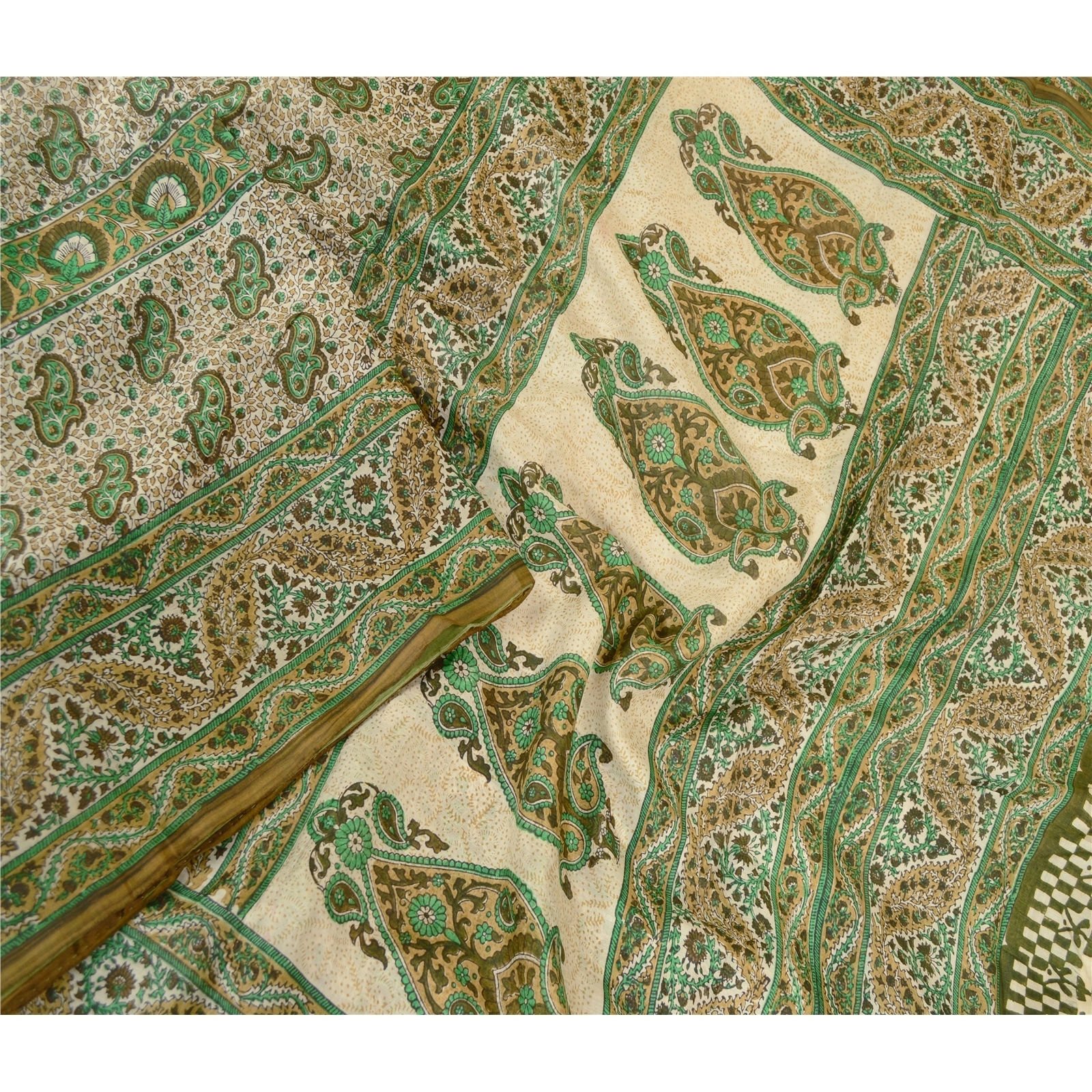 Sanskriti Vintage Sarees Green 100% Pure Silk Printed Sari Floral Craft Fabric, PR-60640-Green-Printed Floral Design-Pure Silk-2