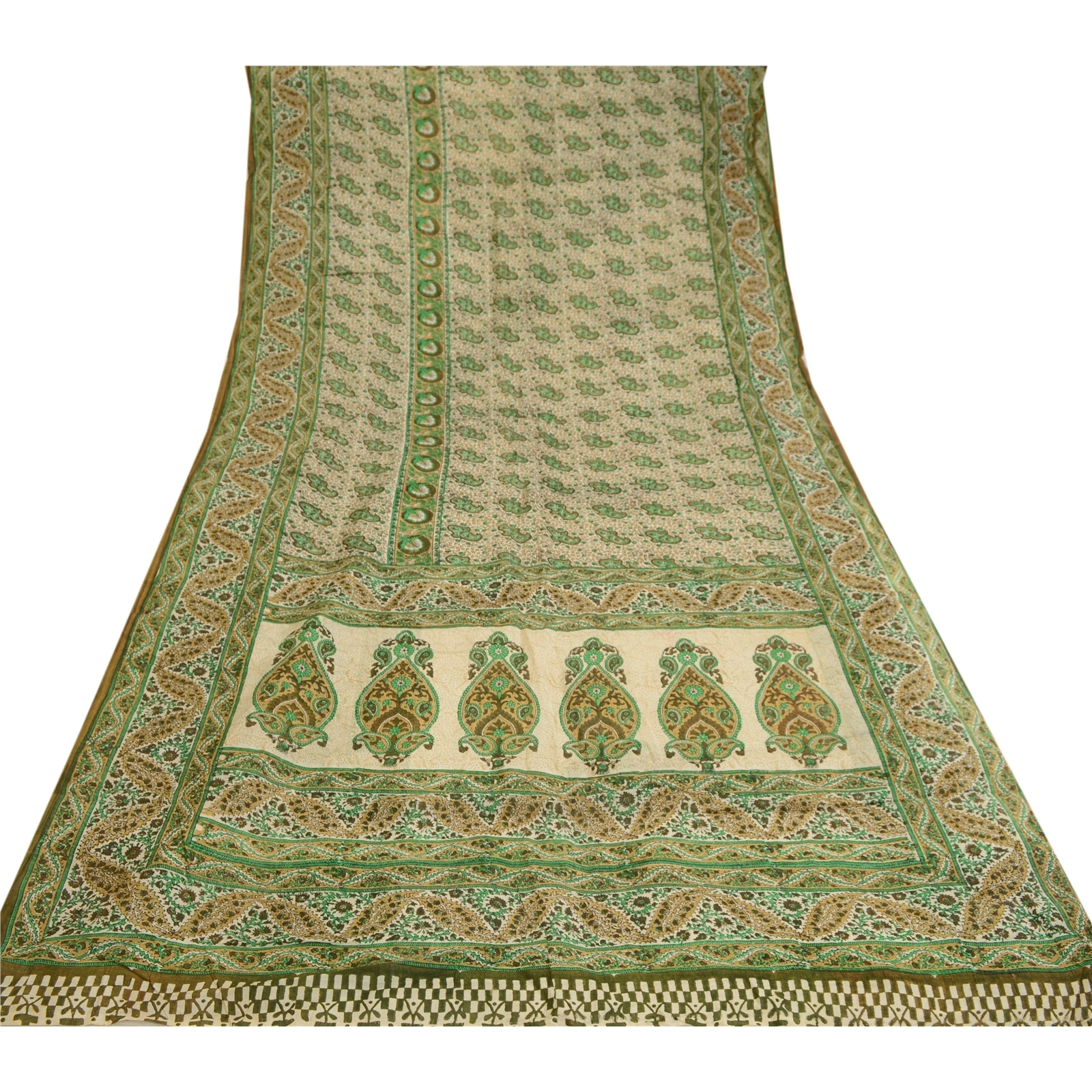 Sanskriti Vintage Sarees Green 100% Pure Silk Printed Sari Floral Craft Fabric, PR-60640-Green-Printed Floral Design-Pure Silk-7