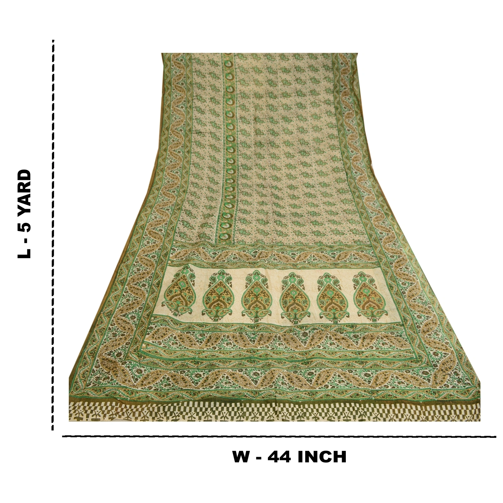 Sanskriti Vintage Sarees Green 100% Pure Silk Printed Sari Floral Craft Fabric, PR-60640-Green-Printed Floral Design-Pure Silk-8