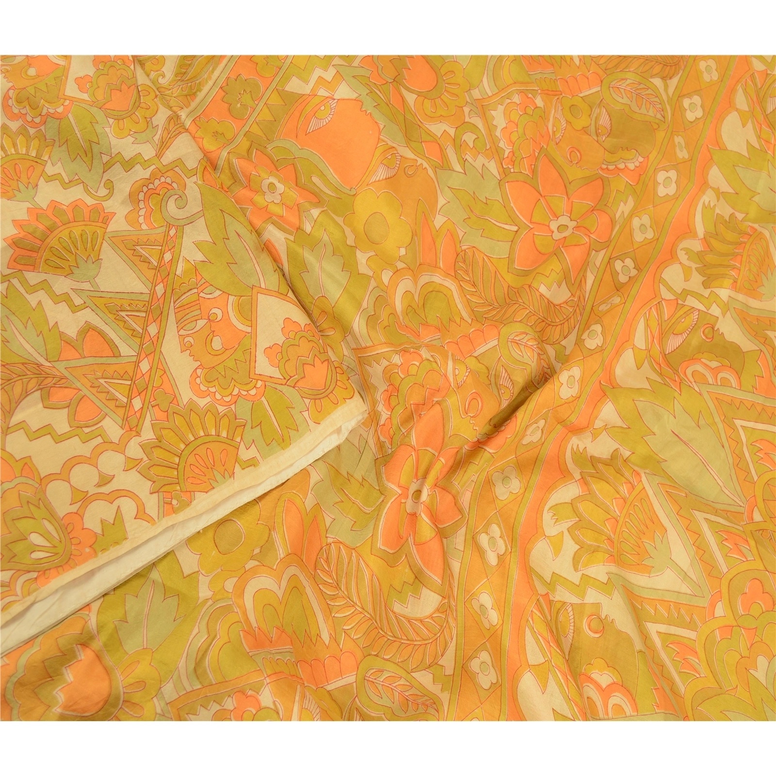 Sanskriti Vintage Sarees Multi 100% Pure Silk Printed Sari Floral Craft Fabric, PR-60643-Multi-Printed Floral Design-Pure Silk-2