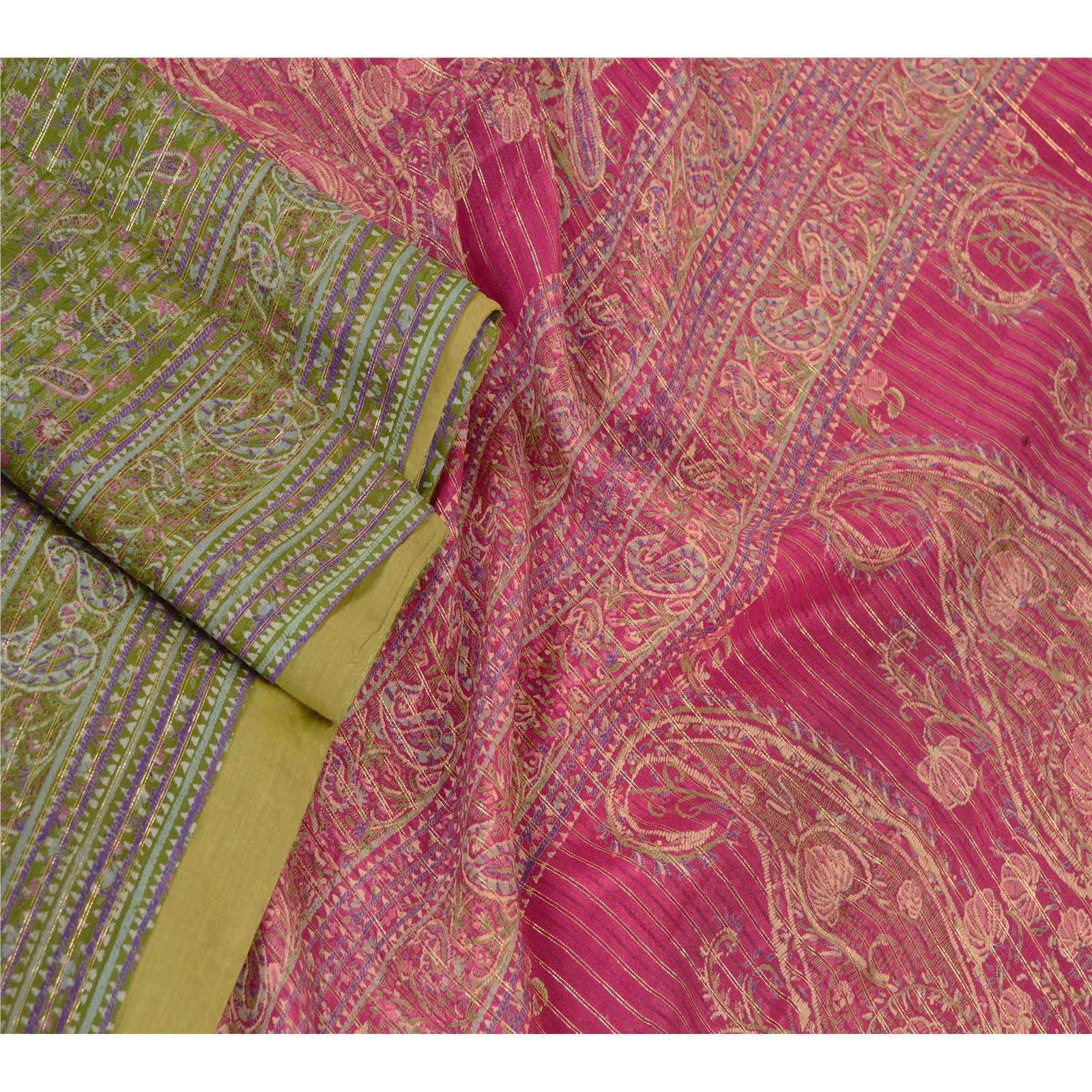 Sanskriti Vintage Sarees Green Pure Silk Printed Woven Sari Soft Craft Fabric, PR-60654-Green-Printed Floral Design-Pure Silk-1