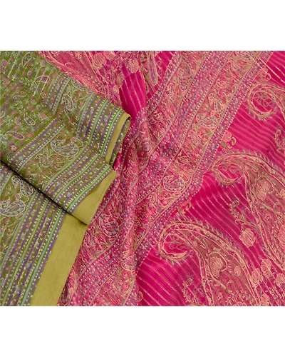 Sanskriti Vintage Sarees Green Pure Silk Printed Woven Sari Soft Craft Fabric, PR-60654-Green-Printed Floral Design-Pure Silk-1