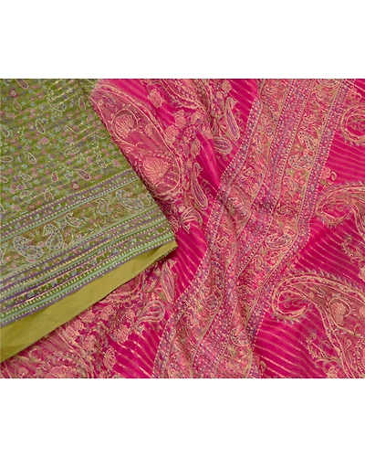 Sanskriti Vintage Sarees Green Pure Silk Printed Woven Sari Soft Craft Fabric, PR-60654-Green-Printed Floral Design-Pure Silk-2