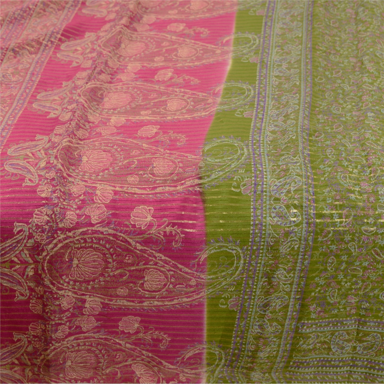 Sanskriti Vintage Sarees Green Pure Silk Printed Woven Sari Soft Craft Fabric, PR-60654-Green-Printed Floral Design-Pure Silk-3