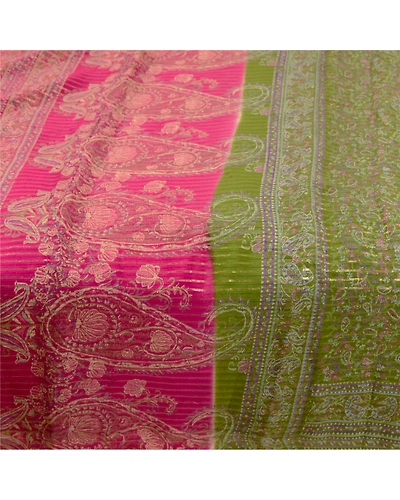 Sanskriti Vintage Sarees Green Pure Silk Printed Woven Sari Soft Craft Fabric, PR-60654-Green-Printed Floral Design-Pure Silk-3