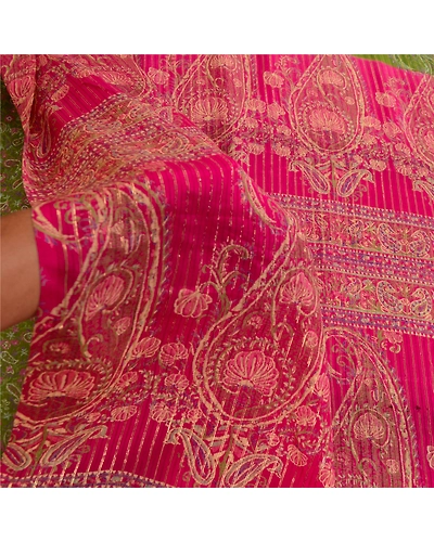 Sanskriti Vintage Sarees Green Pure Silk Printed Woven Sari Soft Craft Fabric, PR-60654-Green-Printed Floral Design-Pure Silk-5