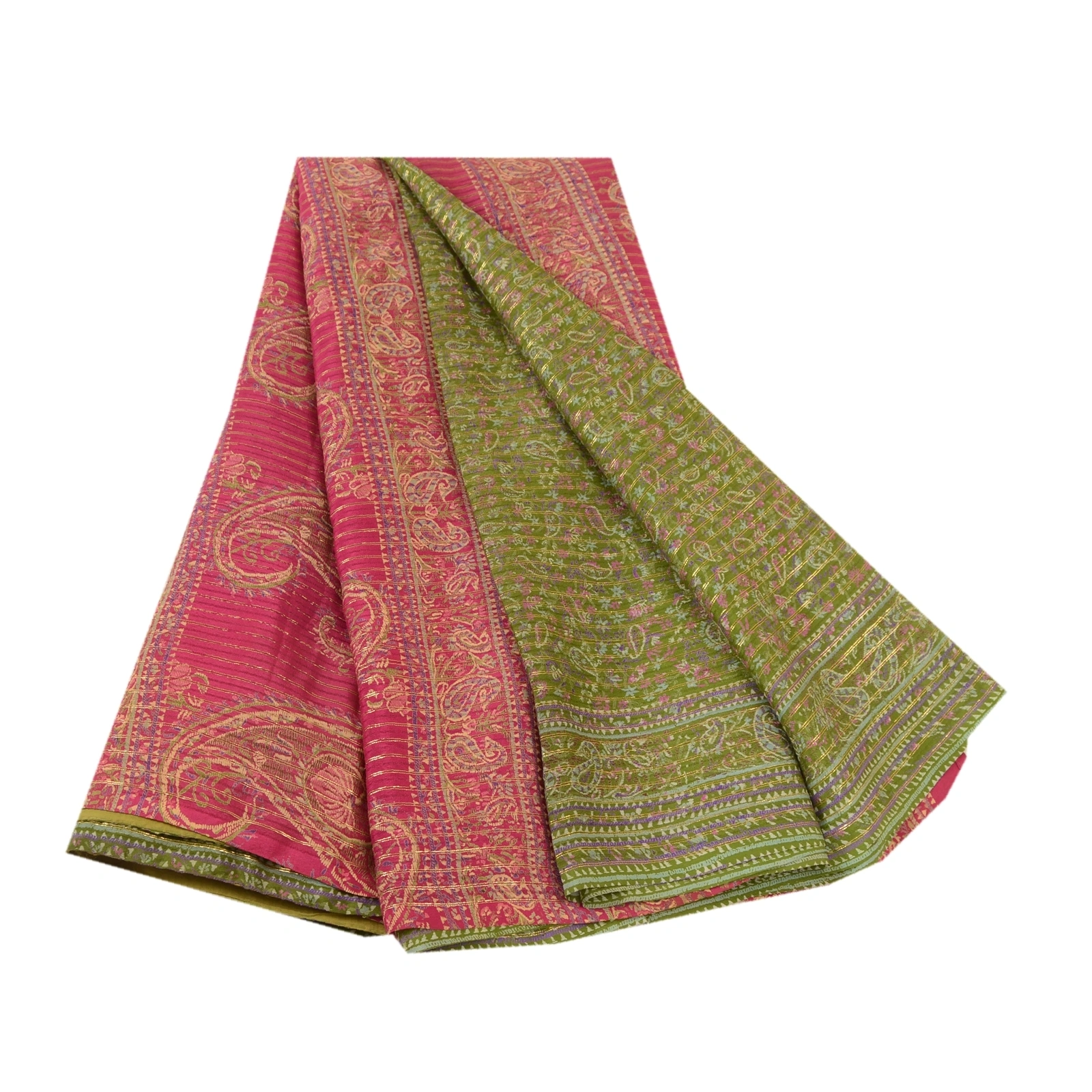 Sanskriti Vintage Sarees Green Pure Silk Printed Woven Sari Soft Craft Fabric, PR-60654-Green-Printed Floral Design-Pure Silk-6