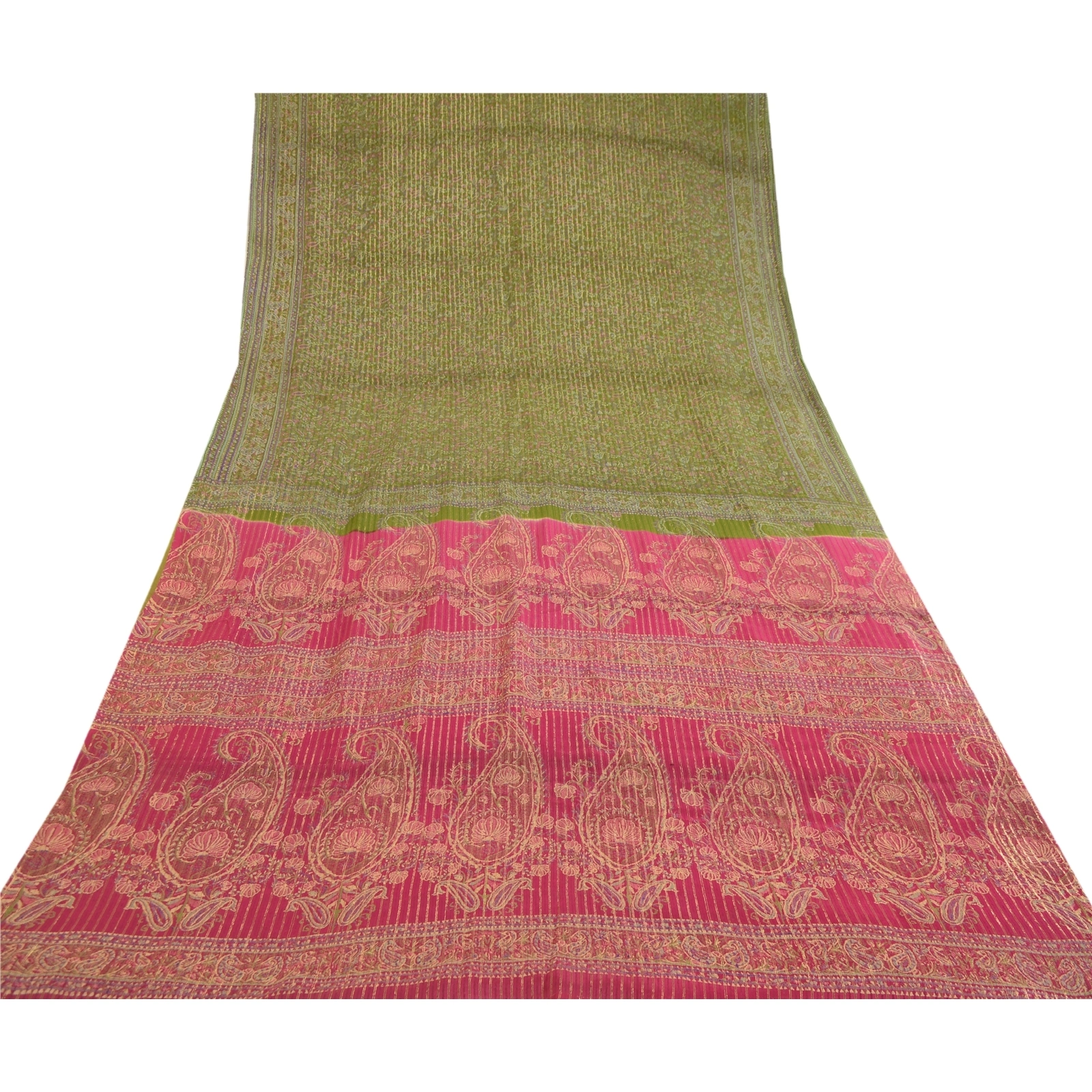 Sanskriti Vintage Sarees Green Pure Silk Printed Woven Sari Soft Craft Fabric, PR-60654-Green-Printed Floral Design-Pure Silk-7