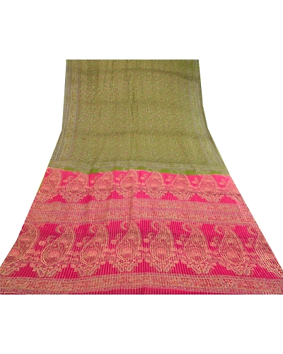 Sanskriti Vintage Sarees Green Pure Silk Printed Woven Sari Soft Craft Fabric, PR-60654-Green-Printed Floral Design-Pure Silk-7