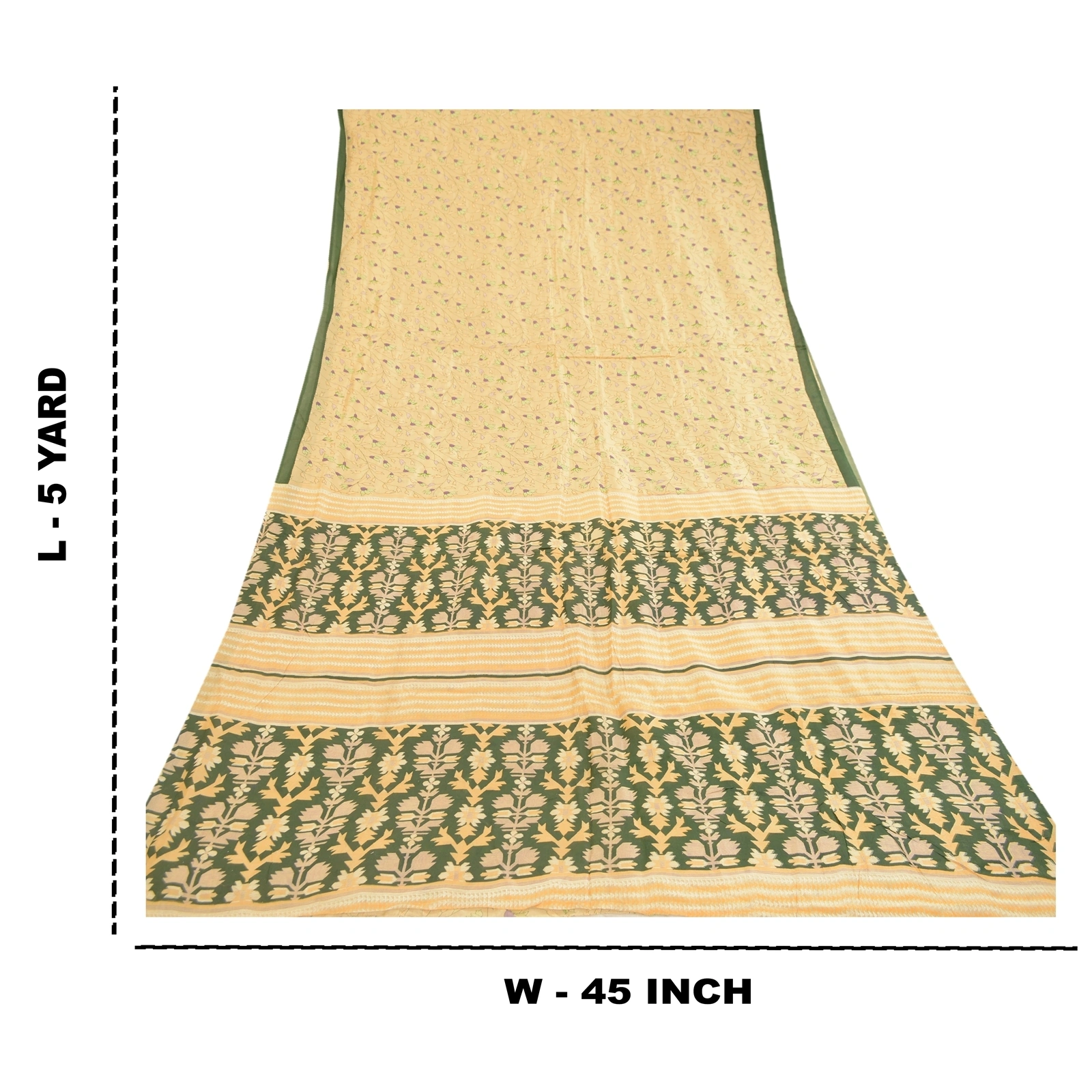 Sanskriti Vintage Sarees Cream Indian Blend Silk Printed Sari Soft Craft Fabric, PR-60664-Cream-Printed Floral Design-Blend Silk-8