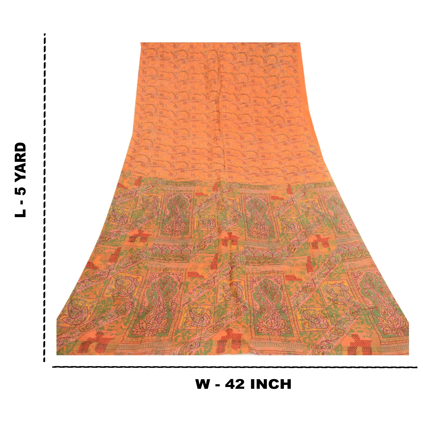 Sanskriti Vintage Sarees Saffron 100% Pure Silk Printed Sari Soft Craft Fabric, PR-60667-Saffron-Printed Floral Design-Pure Silk-8