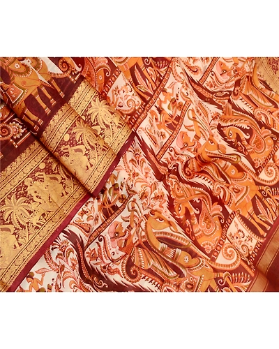Sanskriti Vintage Sarees Yellow Human Animal Printed Pure Silk Sari Craft Fabric, PR-60669-Yellow-Printed Floral Design-Pure Silk-1