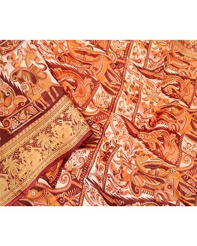 Sanskriti Vintage Sarees Yellow Human Animal Printed Pure Silk Sari Craft Fabric, PR-60669-Yellow-Printed Floral Design-Pure Silk-2