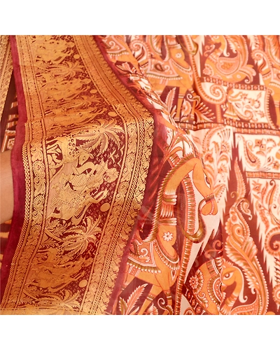 Sanskriti Vintage Sarees Yellow Human Animal Printed Pure Silk Sari Craft Fabric, PR-60669-Yellow-Printed Floral Design-Pure Silk-5