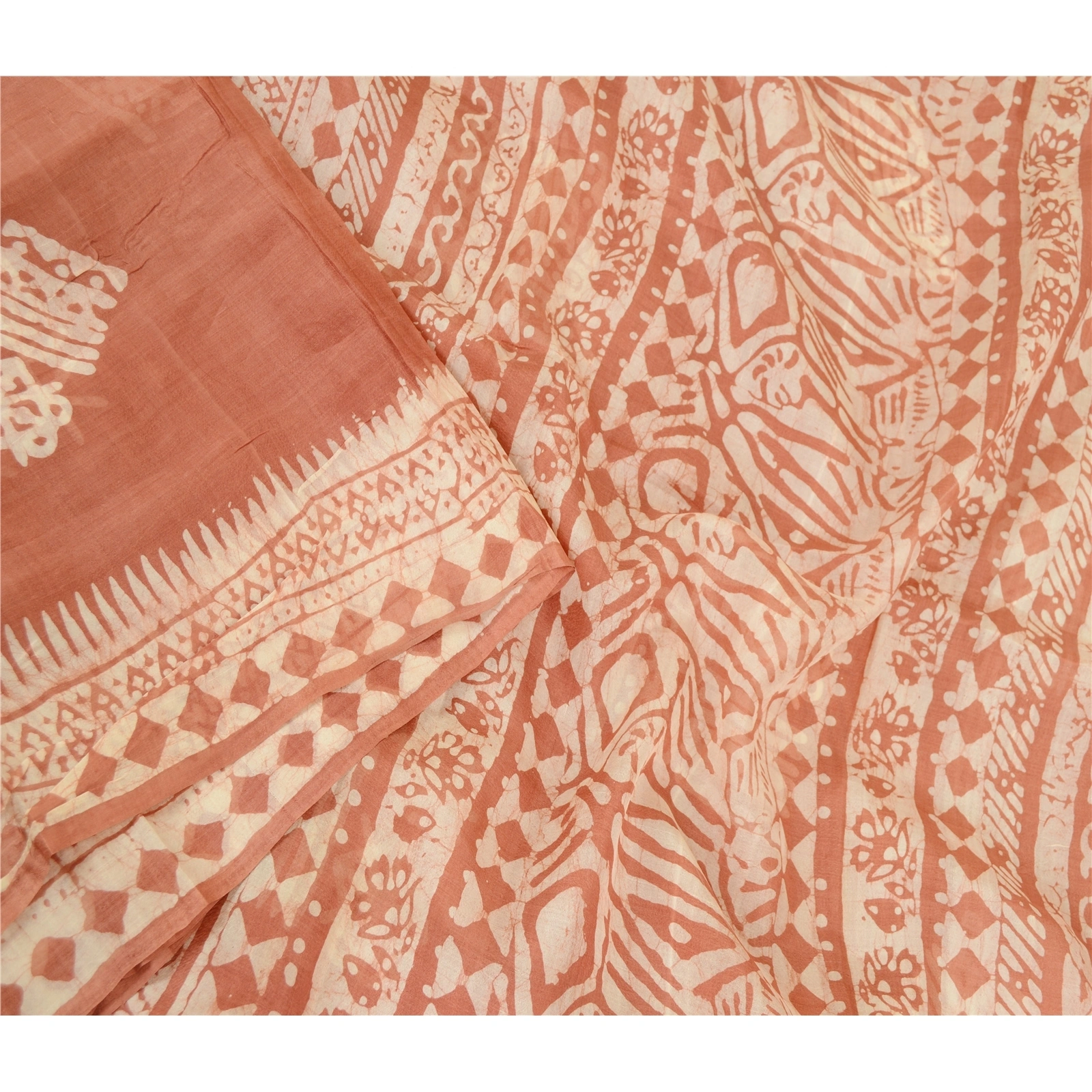 Sanskriti Vintage Sarees Dusty Pink Batik Printed Pure Silk Sari Craft Fabric, PR-60672-Dusty Pink-Printed Floral Design-Pure Silk-2