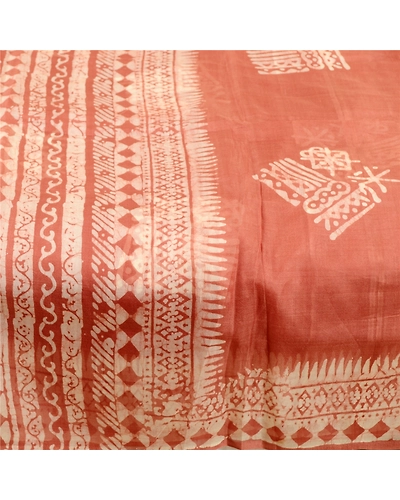 Sanskriti Vintage Sarees Dusty Pink Batik Printed Pure Silk Sari Craft Fabric, PR-60672-Dusty Pink-Printed Floral Design-Pure Silk-3