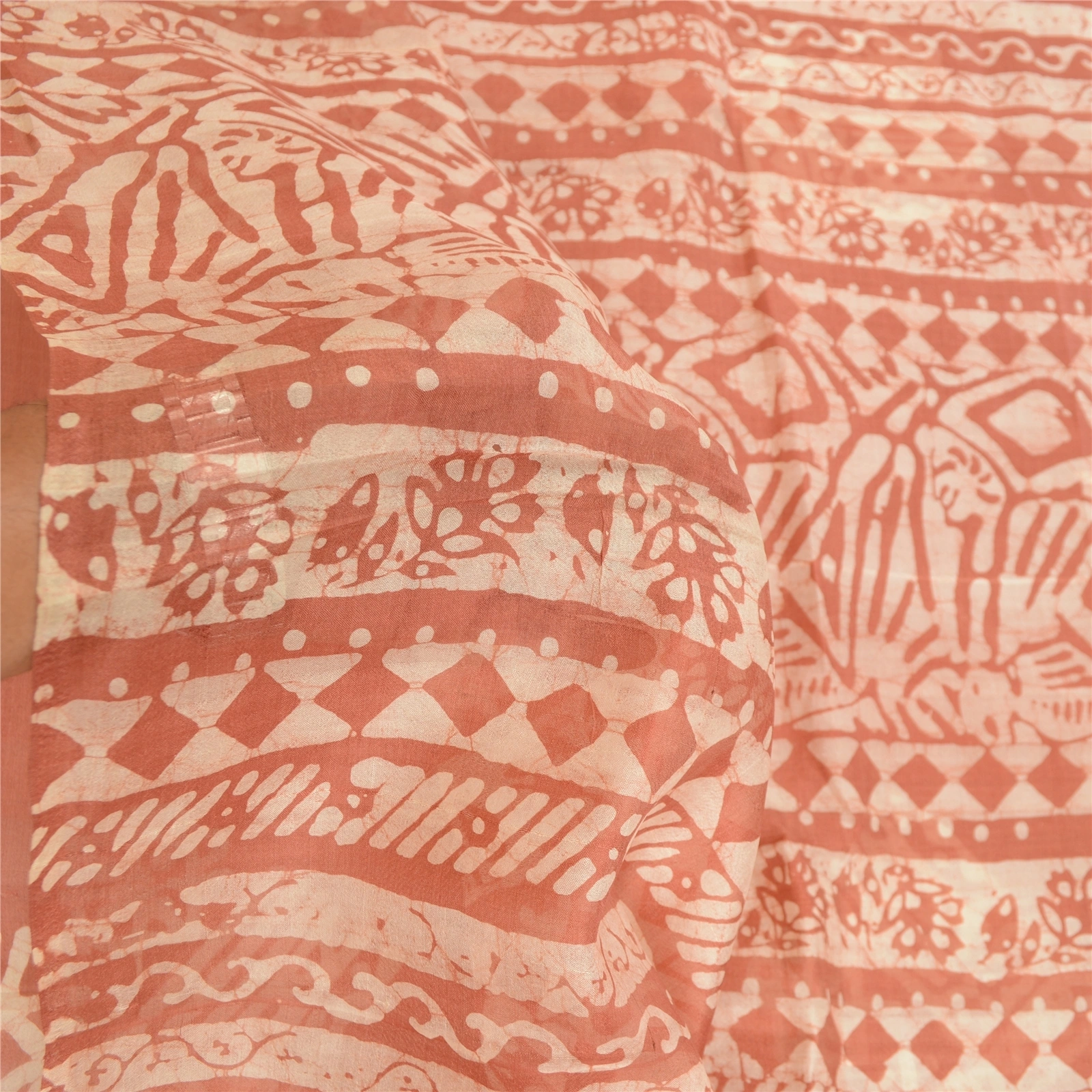 Sanskriti Vintage Sarees Dusty Pink Batik Printed Pure Silk Sari Craft Fabric, PR-60672-Dusty Pink-Printed Floral Design-Pure Silk-5