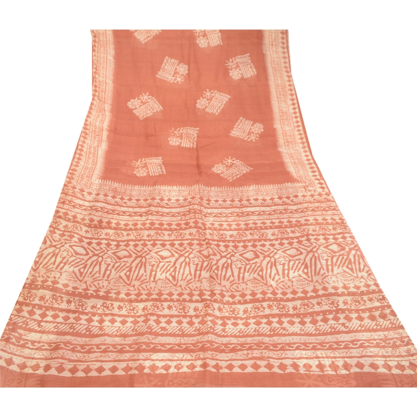 Sanskriti Vintage Sarees Dusty Pink Batik Printed Pure Silk Sari Craft Fabric, PR-60672-Dusty Pink-Printed Floral Design-Pure Silk-7