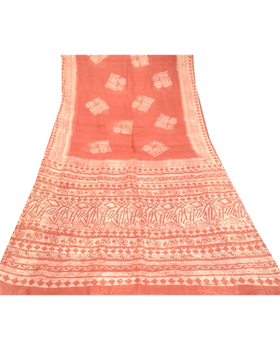Sanskriti Vintage Sarees Dusty Pink Batik Printed Pure Silk Sari Craft Fabric, PR-60672-Dusty Pink-Printed Floral Design-Pure Silk-7