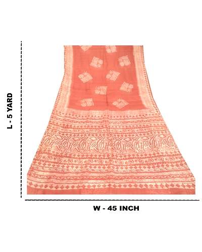 Sanskriti Vintage Sarees Dusty Pink Batik Printed Pure Silk Sari Craft Fabric, PR-60672-Dusty Pink-Printed Floral Design-Pure Silk-8