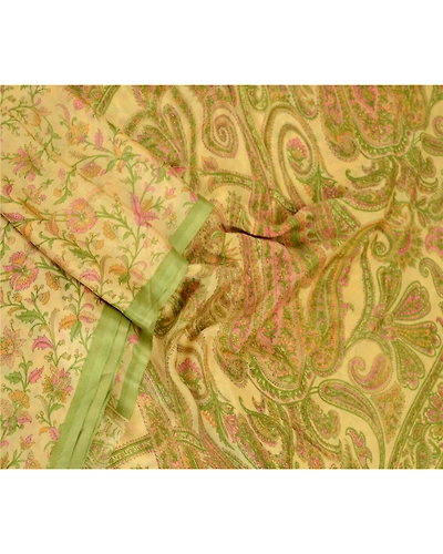 Sanskriti Vintage Sarees Cream Indian Pure Silk Printed Sari Soft Craft Fabric, PR-60676-Cream-Printed Floral Design-Pure Silk-1