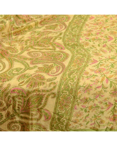 Sanskriti Vintage Sarees Cream Indian Pure Silk Printed Sari Soft Craft Fabric, PR-60676-Cream-Printed Floral Design-Pure Silk-3