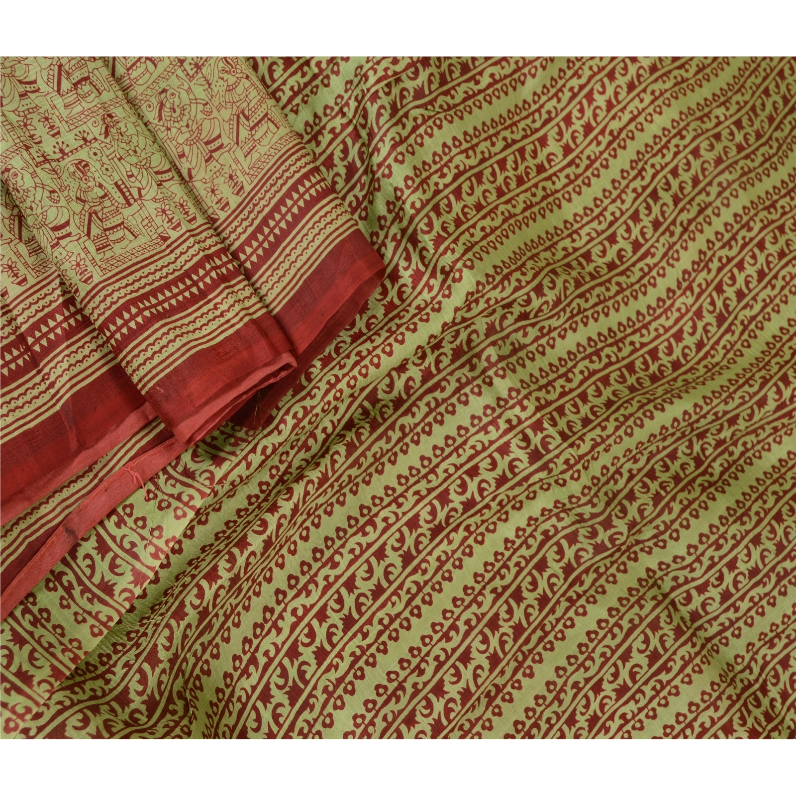 Sanskriti Vintage Sarees Women Printed Green Pure Silk Sari Soft Craft Fabric, PR-60692-Green-Printed Floral Design-Pure Silk-1