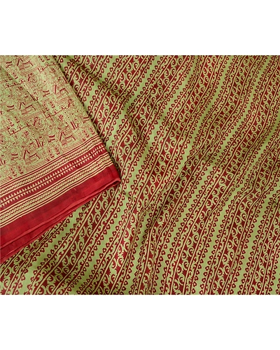 Sanskriti Vintage Sarees Women Printed Green Pure Silk Sari Soft Craft Fabric, PR-60692-Green-Printed Floral Design-Pure Silk-2
