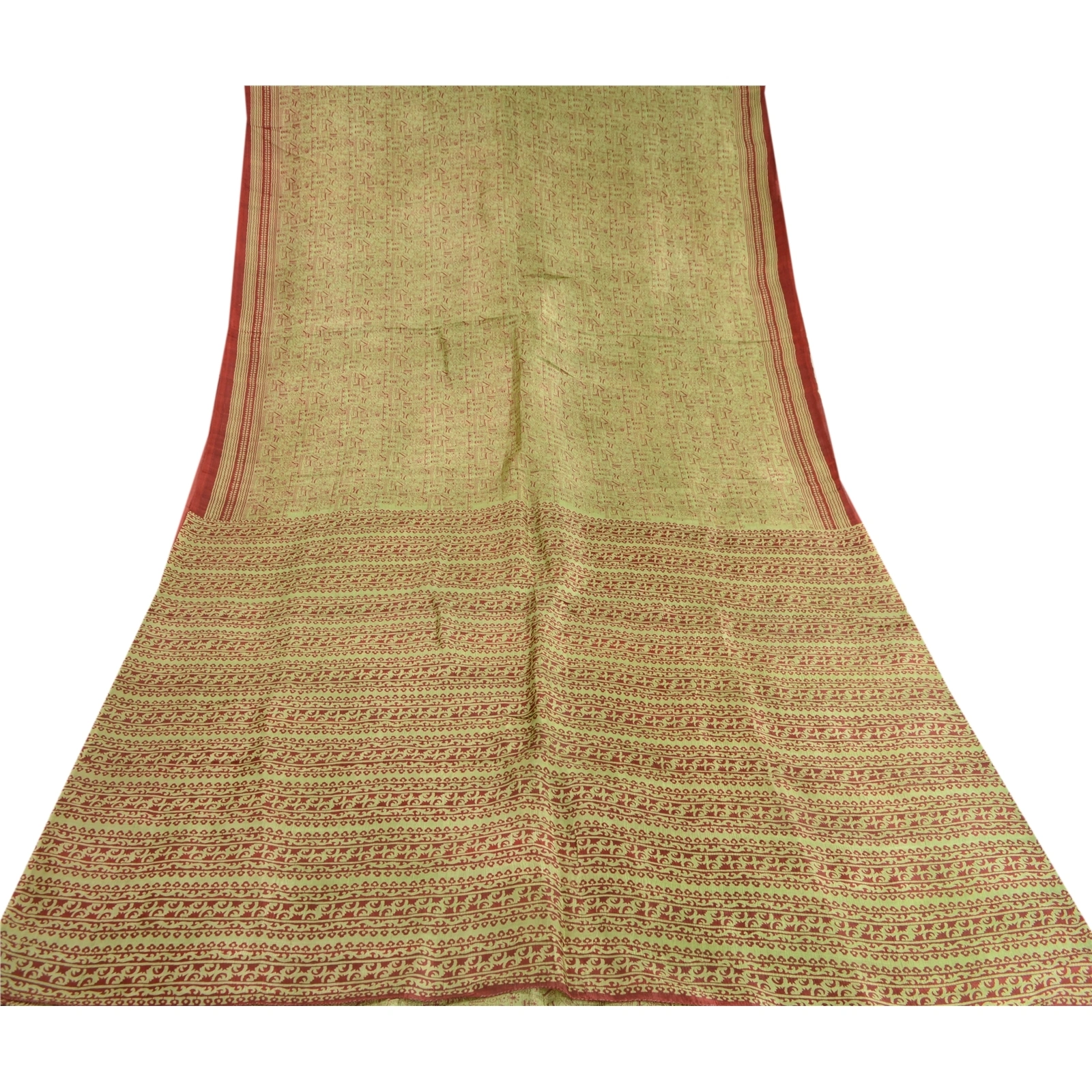 Sanskriti Vintage Sarees Women Printed Green Pure Silk Sari Soft Craft Fabric, PR-60692-Green-Printed Floral Design-Pure Silk-7