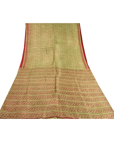 Sanskriti Vintage Sarees Women Printed Green Pure Silk Sari Soft Craft Fabric, PR-60692-Green-Printed Floral Design-Pure Silk-7