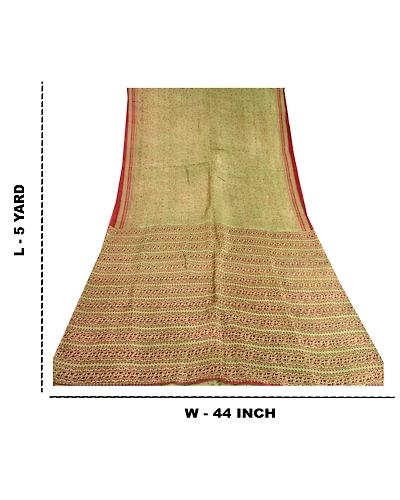 Sanskriti Vintage Sarees Women Printed Green Pure Silk Sari Soft Craft Fabric, PR-60692-Green-Printed Floral Design-Pure Silk-8