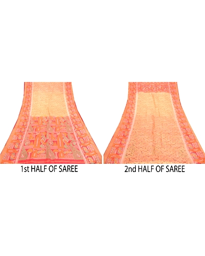 Sanskriti Vintage Sarees Beige 100% Pure Silk Printed Sari 5Yd Soft Craft Fabric, PR-60742-Beige-Printed Floral Design-Pure Silk-4