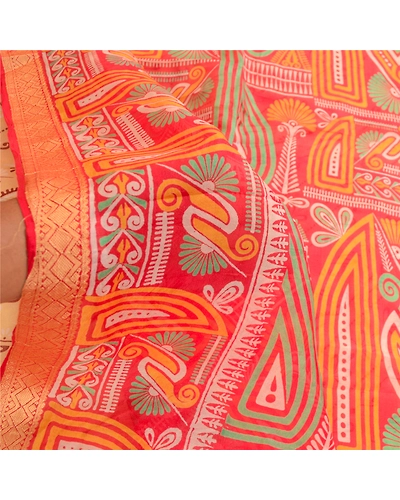 Sanskriti Vintage Sarees Beige 100% Pure Silk Printed Sari 5Yd Soft Craft Fabric, PR-60742-Beige-Printed Floral Design-Pure Silk-5