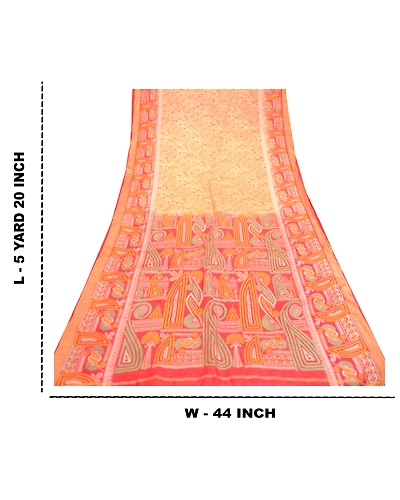 Sanskriti Vintage Sarees Beige 100% Pure Silk Printed Sari 5Yd Soft Craft Fabric, PR-60742-Beige-Printed Floral Design-Pure Silk-8