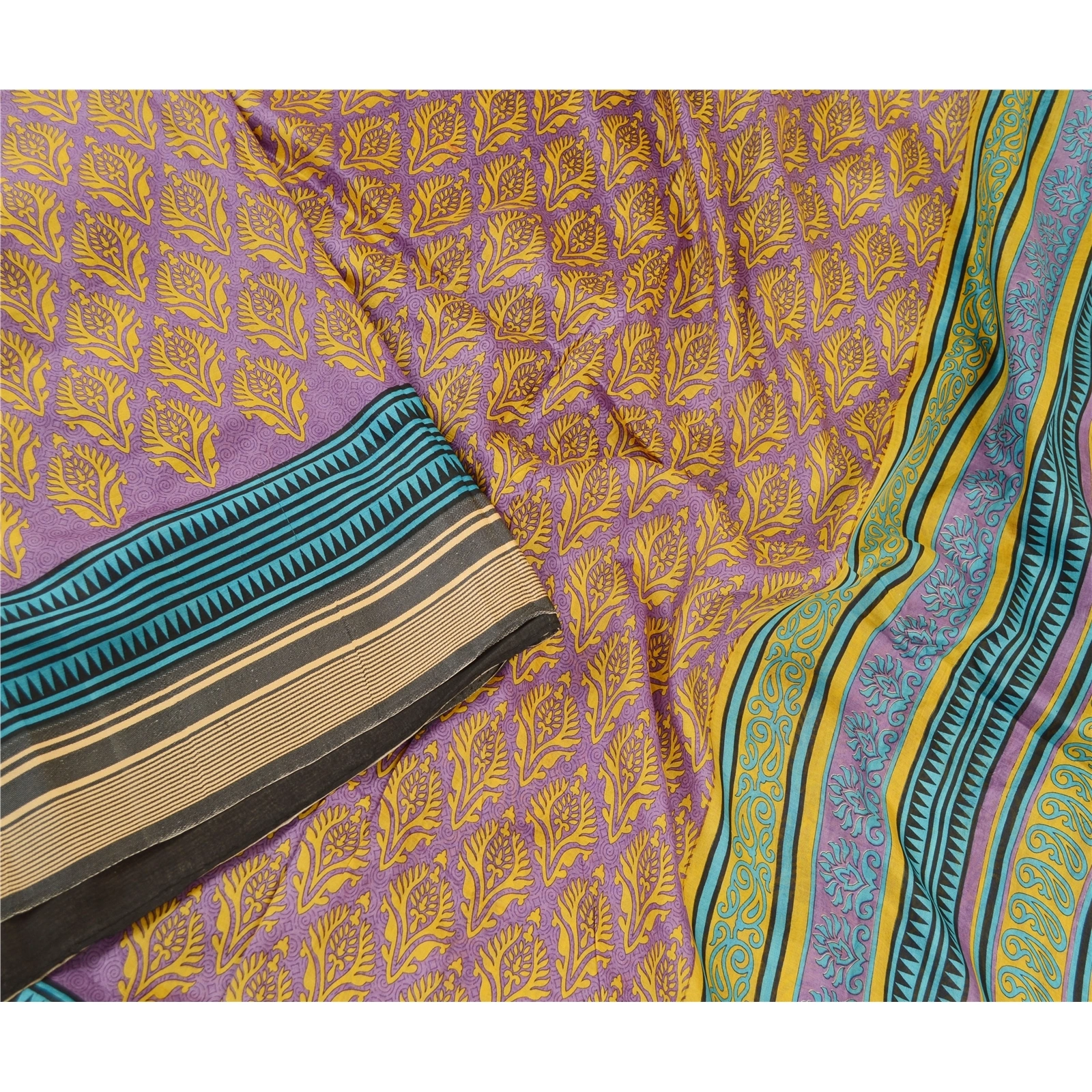 Sanskriti Vintage Sarees Purple Indian Pure Silk Printed Sari Soft Craft Fabric, PR-60744-Purple-Printed Floral Design-Pure Silk-2