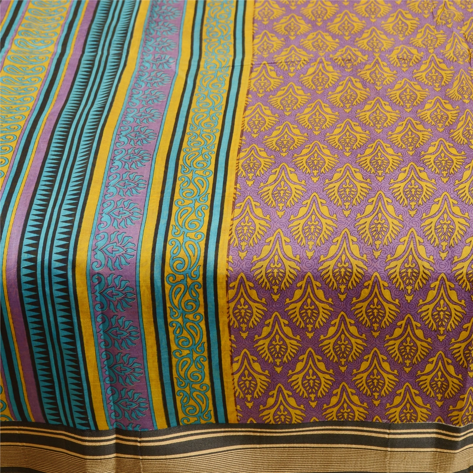 Sanskriti Vintage Sarees Purple Indian Pure Silk Printed Sari Soft Craft Fabric, PR-60744-Purple-Printed Floral Design-Pure Silk-3