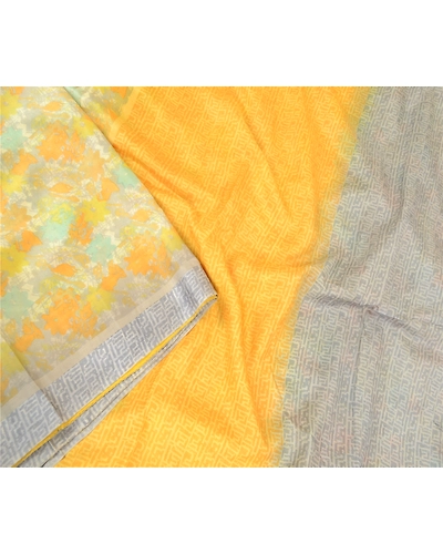Sanskriti Vintage Sarees Yellow Pure Silk Printed Sari Soft Floral Craft Fabric, PR-60750-Yellow-Printed Floral Design-Pure Silk-2