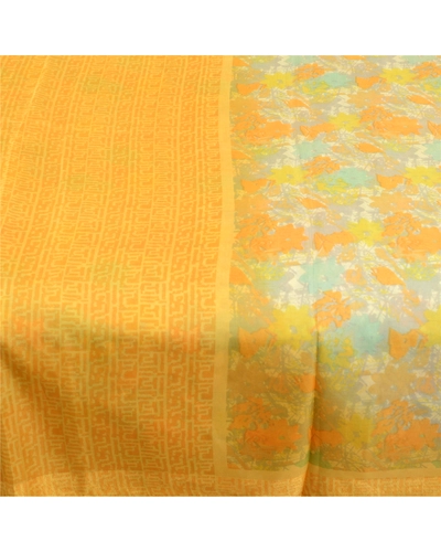 Sanskriti Vintage Sarees Yellow Pure Silk Printed Sari Soft Floral Craft Fabric, PR-60750-Yellow-Printed Floral Design-Pure Silk-3