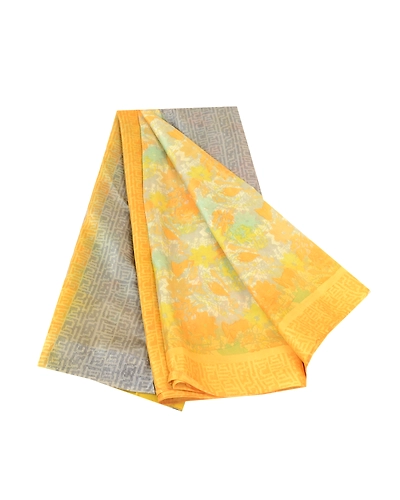 Sanskriti Vintage Sarees Yellow Pure Silk Printed Sari Soft Floral Craft Fabric, PR-60750-Yellow-Printed Floral Design-Pure Silk-6