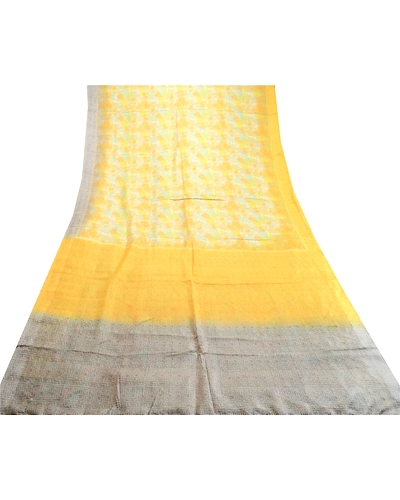 Sanskriti Vintage Sarees Yellow Pure Silk Printed Sari Soft Floral Craft Fabric, PR-60750-Yellow-Printed Floral Design-Pure Silk-7