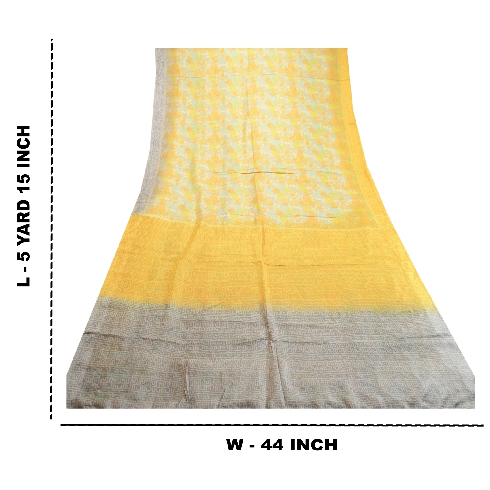 Sanskriti Vintage Sarees Yellow Pure Silk Printed Sari Soft Floral Craft Fabric, PR-60750-Yellow-Printed Floral Design-Pure Silk-8