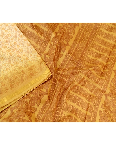Sanskriti Vintage Sarees Cream Indian Pure Silk Printed Sari 5Yd Craft Fabric, PR-60754-Cream-Printed Floral Design-Pure Silk-2
