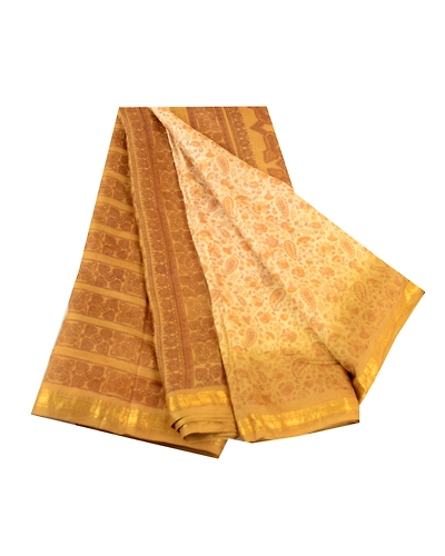 Sanskriti Vintage Sarees Cream Indian Pure Silk Printed Sari 5Yd Craft Fabric, PR-60754-Cream-Printed Floral Design-Pure Silk-6