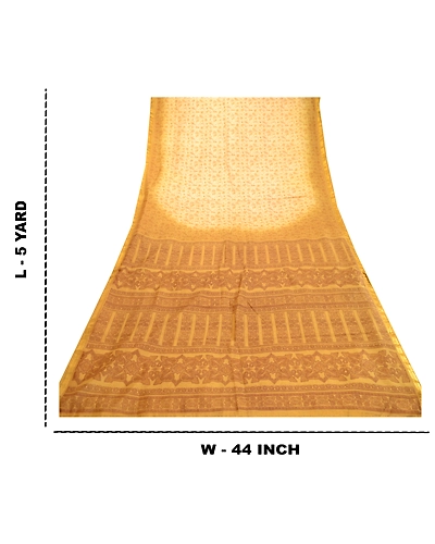 Sanskriti Vintage Sarees Cream Indian Pure Silk Printed Sari 5Yd Craft Fabric, PR-60754-Cream-Printed Floral Design-Pure Silk-8