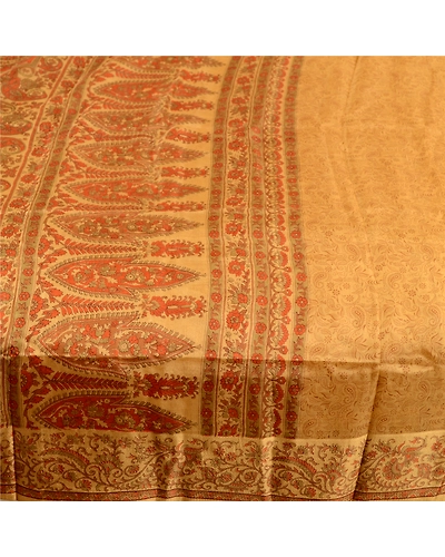 Sanskriti Vintage Sarees Saffron Pure Silk Printed Sari Floral Soft Craft Fabric, PR-60786-Saffron-Printed Floral Design-Pure Silk-3