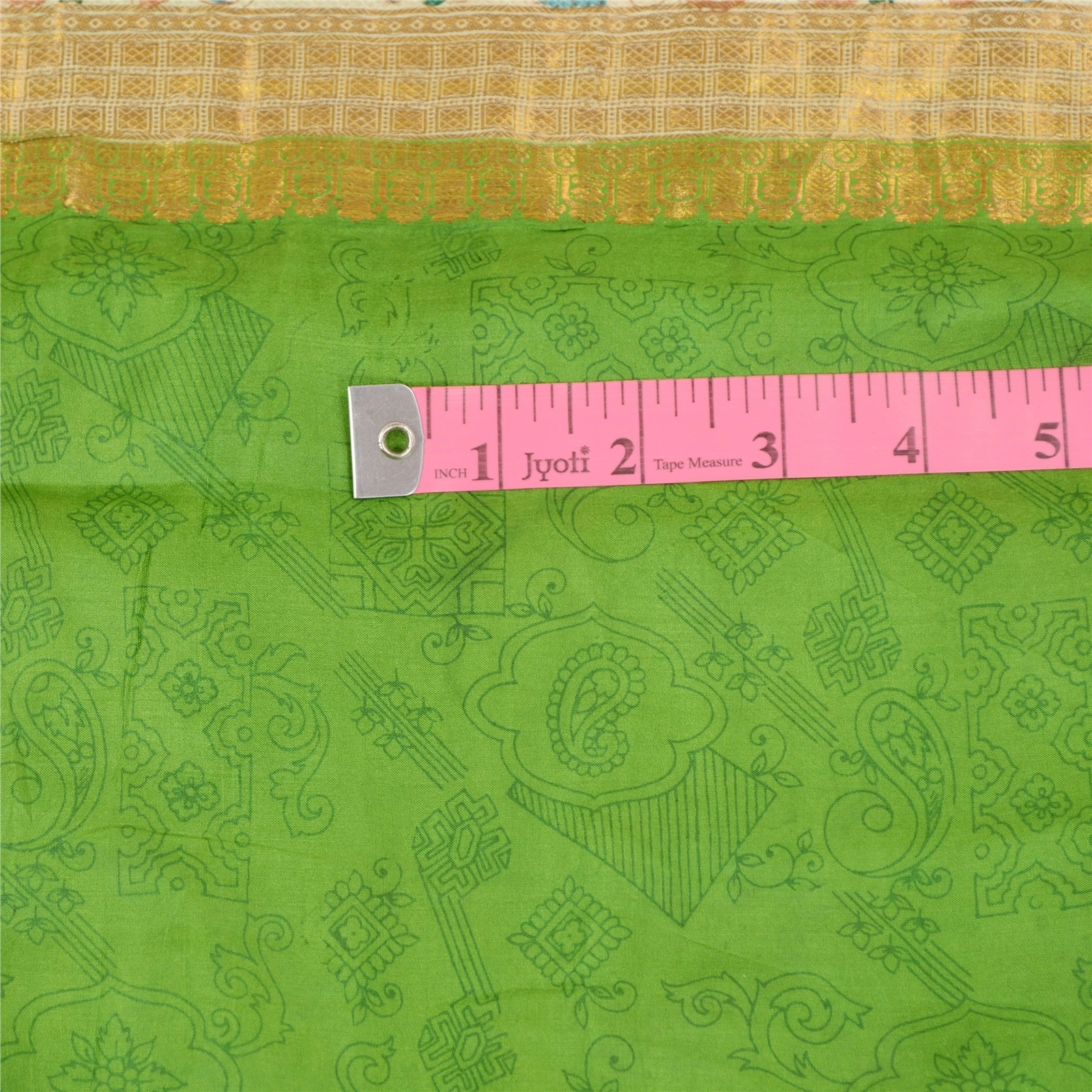 Sanskriti Vintage Sarees Green Pure Silk Printed Zari Border Sari Craft Fabric, PR-60796-Green-Printed Floral Design-Pure Silk-1