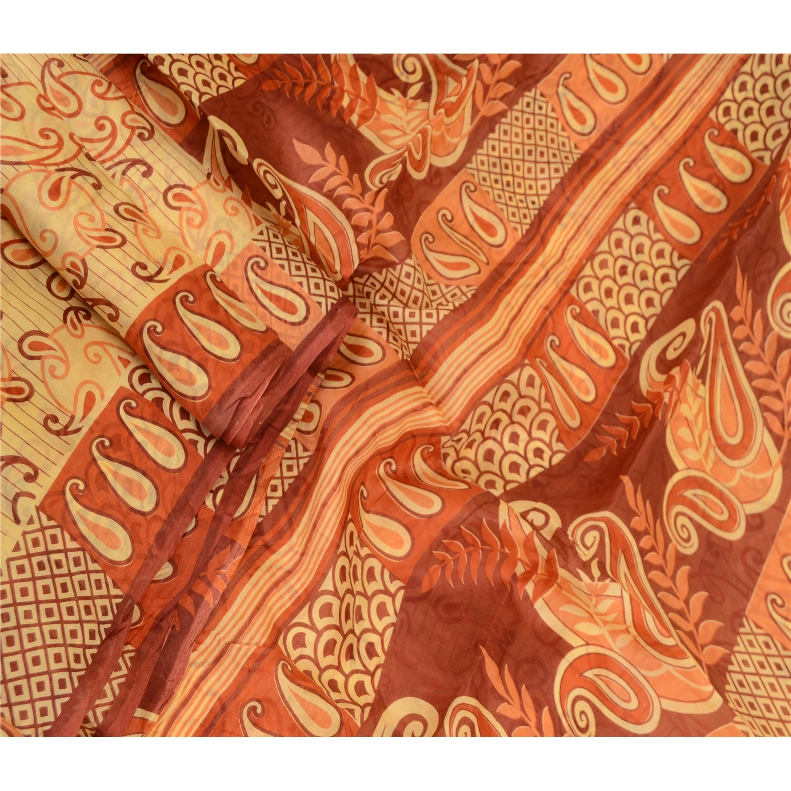 Sanskriti Vintage Sarees Beige 100% Pure Silk Printed Sari Floral Craft Fabric, PR-60830-Beige-Printed Floral Design-Pure Silk-1